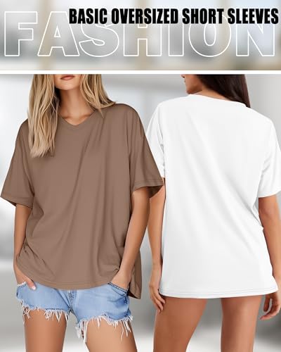 Huukeay 3 Pack Women's Oversized T Shirts 95% Cotton V Neck Half Sleeve Workout Tops Loose Fit Casual Summer Baggy Basic Tee2