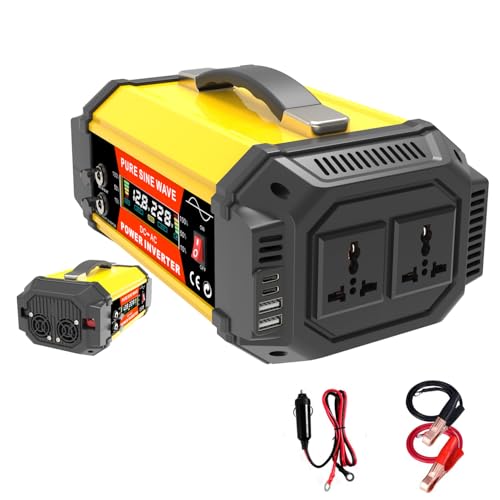 Alsaffan Pure Sine Wave Power Inverter 500W 12V to 220V for Solar System/Home/Outdoor/RV/Camping Power Inverter with 2 AC Outlets2 USB 2 Type-C2 DC PV Ports.