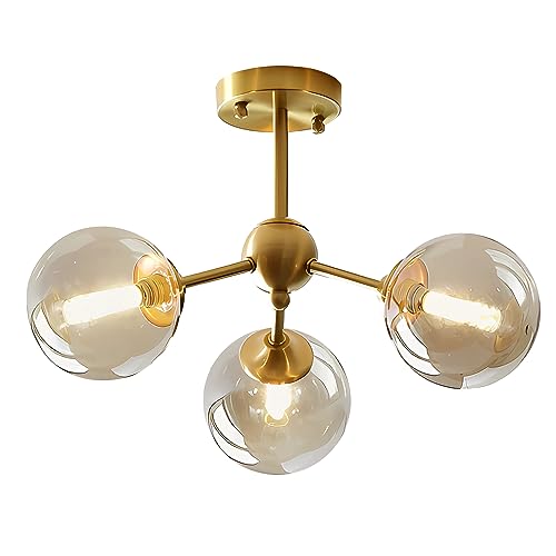 Lustre suspension laiton et verre haut de gamme au design moderne des années 50