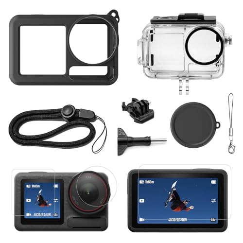 Image of ADOFYS Action Camera Accessories for DJI Osmo Action 5 Pro with Waterproof Case + Ultra Clear Tempered Glass Screen Protector + Lens Protector + HD Front Display Lens Protector + Silicone Rubber Case