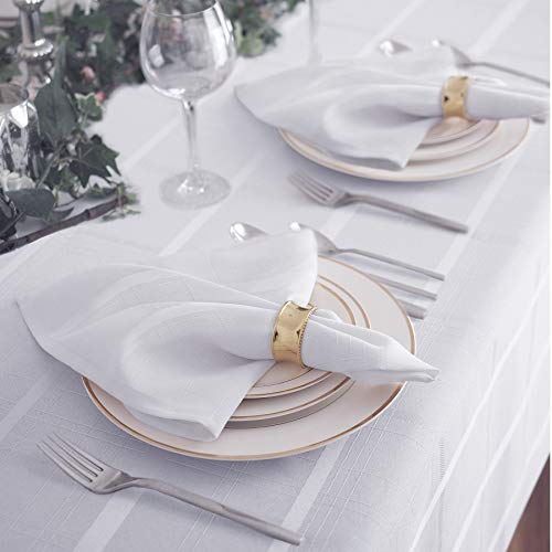 Newbridge Elegance Plaid No-Iron Soil Resistant Fabric Woven Tablecloth - 60 X 84 Oval - White #TOP2