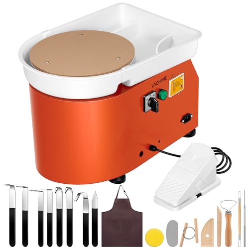 VIVOHOME 11Inch 28CM Electric Pottery Throwing Wheel with Bat Pin Holes, Ceramic Clay Wheel with Foot Pedal and Detachable Basin, DIY Tools for Adults Beginners Art Craft Orange