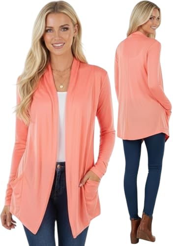 Image of ToBeInStyle Womens Open Front Long Sleeve Lightweight Asymmetrical Draped Cardigan with Side Pockets