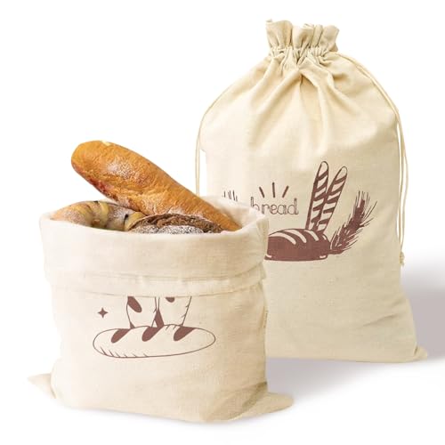 Sac à pain, 2 sacs à pain pour pain fait maison, sacs de rangement de pain réutilisables, sacs à pain avec cordon de serrage pour garder le pain frais, sac à pain en lin pour pain grillé (31 x 39 cm)