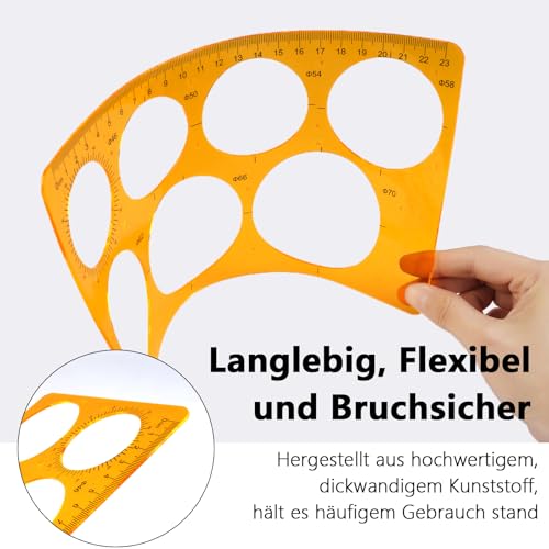 Kreisschablone zum Zeichnen, Quilling Schablone Transparent Orange Digitale Messschablonen Lineale für Büro und Schule Bau Schalung Zeichnungen Vorlagen (Große Kreise)