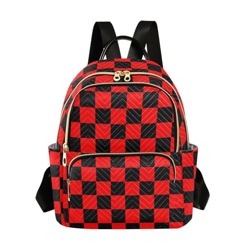 Image of ALAZA Black Red Checkered Plaid Women Backpack Purse Ladies Fashion Shoulder Bag Daypack Travel Bag 7.5L