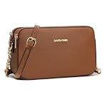 David Jones - Damen Kleine Umhängetasche - Frau Handytasche PU Leder - Ketten Handtasche Tasche mit 3 Fächern - Elegante Schultertasche Crossbody Bag Shopping Abend Party Trend - Braun Cognac