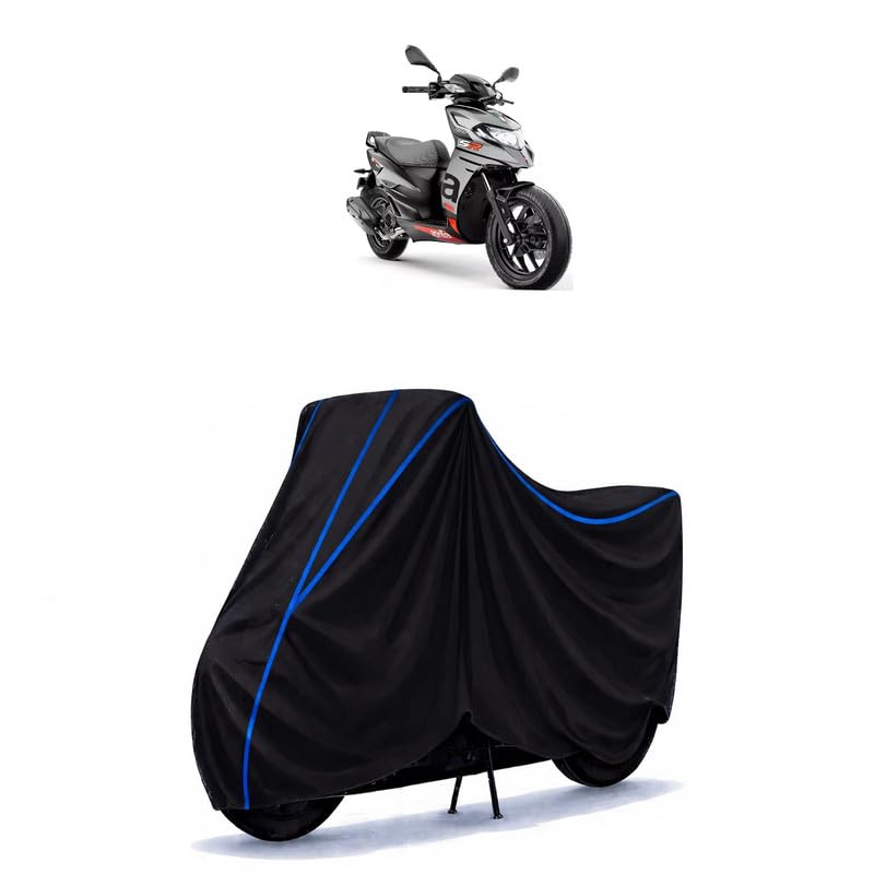 Image of Scooty Cover Water Resistant for SR 160 Premium | Universal Scooter & Bike Cover | Heavy Duty UV Dust, Rain & Scratch Protection | Elastic Fit All Weather Indoor Outdoor | Black with Blue Piping