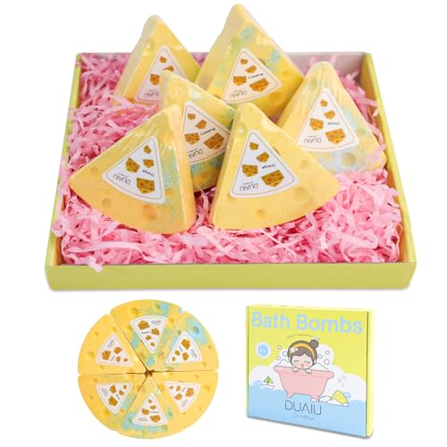 DUAIU Bombas de Baño para Niños Set de 6 Bombas de Baño Naturales de Pizza Bombas de Baño de Burbujas Orgánicas con Aceite Esencial Regalos para Mujeres Niñas y Niños