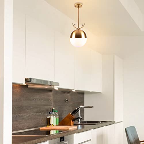 Byoliima Gold Globe Pendant Light Modern Brushed Brass Chandelier With Antler Dome Shade White Ball Glass Lampshade Mid Century Ceiling Lamp Hanging Lighting Fixture For Kitchen Island Dining #TOP5