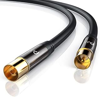 1m HDTV Antenna Cable 135dB 75 Ohm - Premium Coaxial Cable - Connector Coax Male to Coax Female - For UHV RF DVB-T and DVB-T2, Radio FM DAB DAB