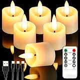 Rechargeable Flameless Tea Light Candles with Timer Remote, 1.5'x2.2' Electric Fake Flickering Votive Candles for Aniversary Wedding Centerpiece Table Decor Funeral Halloween Christmas (6 Pack)
