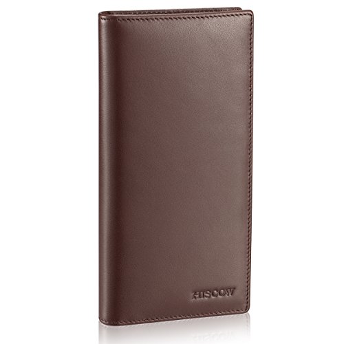 Image of HISCOW Bifold Long Wallet with 15 Credit Card Slots - Italian Calfskin (Coffee)