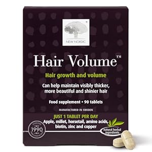 New Nordic Hair Volume 90 Tablets – Clinically Proven Hair Growth Vitamins – Biotin, Zinc & Apple – Visibly Thicker & Shiny Hair – for Women & Men