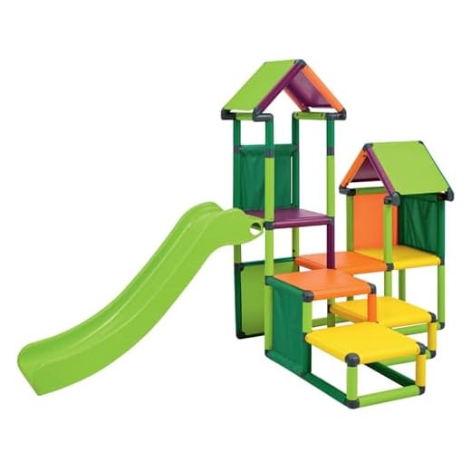 Spielturm Kletterturm Gesa mit Rutsche für Kleinkinder mit Kriechtunnel Mas (apfelgrün-grün-gelb-orange-Magenta)