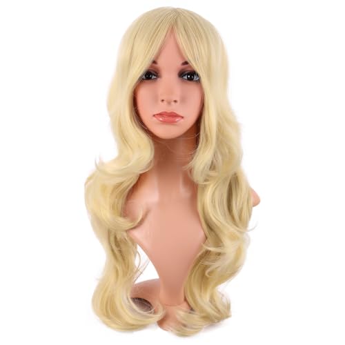 Image of MapofBeauty 24 Inch Long Wavy Side Bangs Anime Cosplay Wig, Mixed Golden | 60 cm Synthetic Fiber Wig, Women, Charming, Party