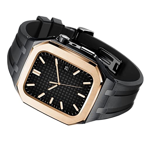 Bracelet caoutchouc Apple Watch 45 mm et boîtier acier agate série 8 7 6