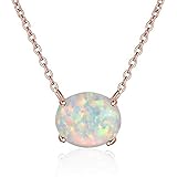 CiNily Opal Necklace 18K Rose Gold Plated Small Pendant Necklace Gemstone Simple Necklace for Women