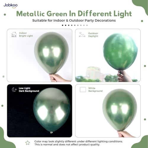 Image of Jobkoo Metallic Green Balloons, 12 Inch Chrome Dark Green Latex Balloon