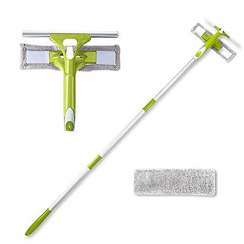 LandHope Window Squeegee 3-in-1 Cleaner Washer with Microfiber Scrubber Sprayer Detachable Cleaning Kit for Home Commercial Glass Mirror Solar Panel Skylight (Green)