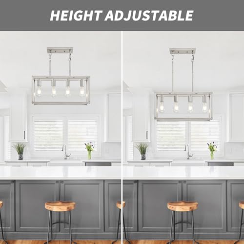 Lanhall 4-Light Dining Room Light Fixture Farmhouse Chandelier Brushed Nickel Modern Kitchen Island Pendant Lights Rectangular Hanging Lights Adjustable Height Metal E26 Base by Lanhall - Used condition - Image 5