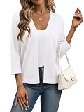 Zeagoo Women's 3/4 Sleeve Open Front Cropped Knit Cardigan Sweater Casual Bolero Shrugs for Dresses White Summer Outfits
