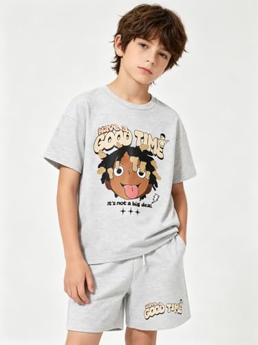Image of Size 6-12 Years Boys Summer Outfits Set Kids Short Sleeve Top T-Shirt & Shorts Color Block Clothing Sets
