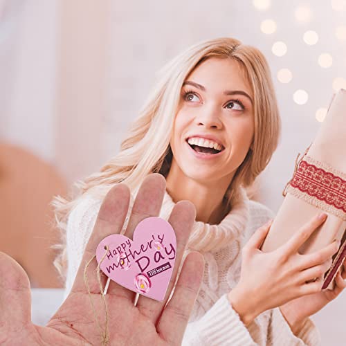 Luozzy 48Pcs Mother's Day Wooden Ornament Happy Mother's Day Heart Shaped Hanging Ornament Wood Signs Pendant Embellishment Heart Tags Mother's Day Decorations #TOP3