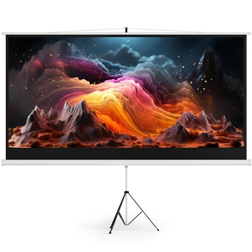 INMOZATA 100 Projector Screen with Stand, 16:9 HD Projector Screens Pull Down with Tripod Stand Indoor Outdoor, Portable Projector Movie Screen for Garden Office Home Cinema Party