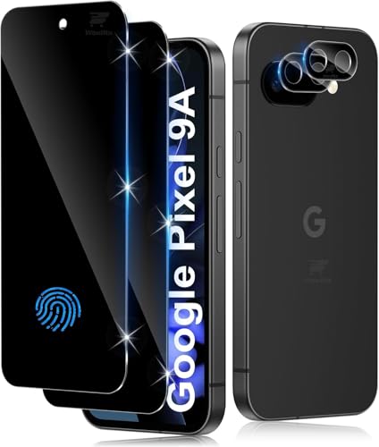 Image of WonRia 2+2 Pack - Privacy Tempered Guard for Pixel 9A 5G [FingerPrint Unlock] with 3D Camera Glass Protector Screen Guard Protector | Anti-Spy - Installation Kit