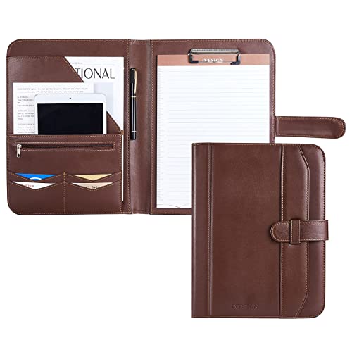 Ivesign Padfolio Faux Leather Portfolio Folder Resume/Meeting/Legal Documents/A4 Writing Pad/Clipboard Folder Notepad Clip Boards Portfolio Organizer Slim Business Portfolio For Men And Women Brown #TOP21