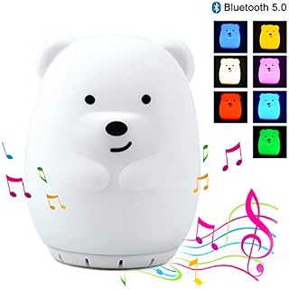 Kids Night Light with Bluetooth Speaker, LED Cute Animal Bear Nightlight, Portable Rechargeable