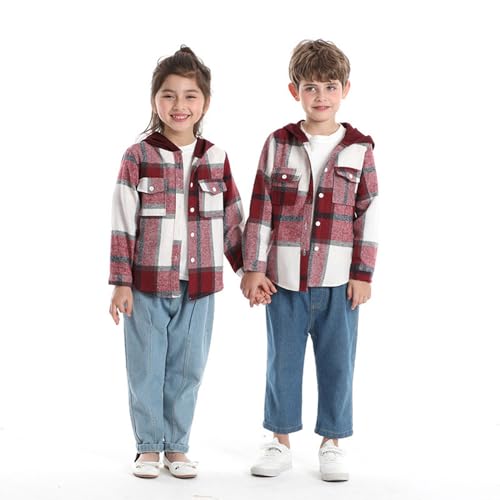 Winmany Little Boys Hooded Plaid Shirt Jacket Toddler Boys' Shacket Fall Spring Warm Lightweight Outerwear for 2-8 Years4