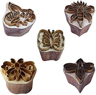 Royal Kraft Floral Brass Wooden Printing Stamps (Set of 5) - DIY Fabric, Clay, Pottery Blocks BHtag0002