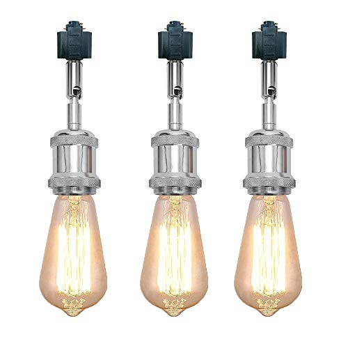 KAYYELAMP 3-Pack Vintage Style Adjustable Titl Angle H-Type Track Edison Retro Head Lighting Chrome E26 Base Track Light Fixture for Gallery Loft Aisle Living Room Kitchen Bulb and Track Not Included