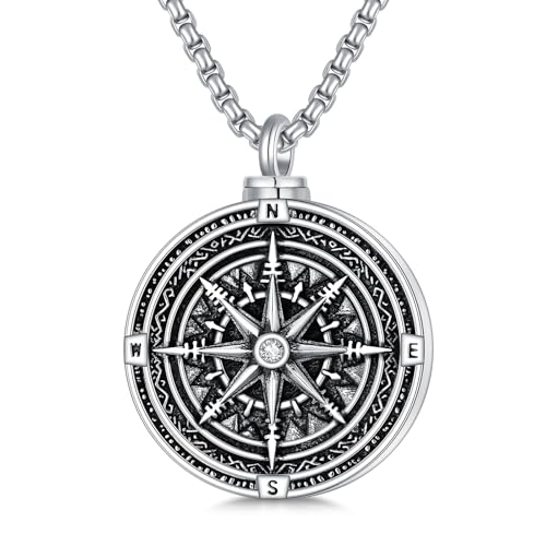 Urn Necklaces for Ashes S925 Sterling Silver Lion/Bullet/Compass Ashes Necklace with Funnel Filler Kit Cremation Jewelry for Men Human