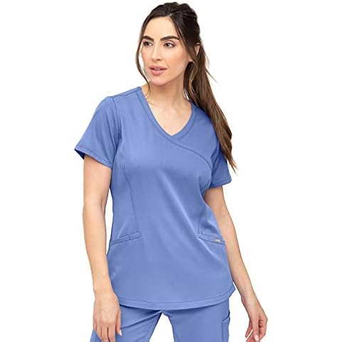 SOULFUL SCRUBS for Women 3001 Charlotte 3 Pocket, Women Scrubs Top Mock Wrap Regular fit Top- Stylish Medical Scrub Tops for Women- Small Ceil Cover