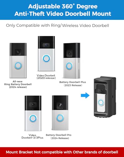 Anti-Theft Video Doorbell Mount，Adjustable 360° Degree Doorbell Angle No-Drill Mount Compatible with Ring Battery Doorbe - Additional View