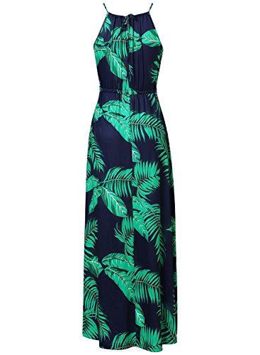 Image of HUSKARY Womens Summer Sleeveless V Neck Spaghetti Strap Pockets Beach Boho Vacation Casual Spring Maxi Dress