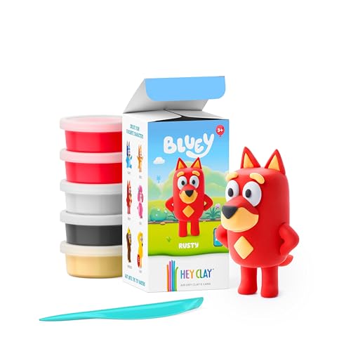 HEY CLAY Bluey & Friends - Pâte à modeler séchant à l'air pour enfants - Kit créatif d'arts et d'artisanat 3+ (Rusty, 5 boîtes)