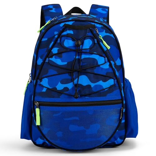 Choco Mocha Kids Tennis Bag for Boys, Kids Tennis Backpack Racket Bag, junior tennis bag 16 Inch, Camo Blue