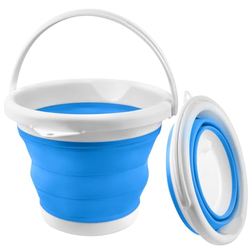 Folding Bucket 5L, Silicone Collapsible Bucket Portable Cleaning Buckets with Handle, Space-saving Water Mop Buckets for RV Home Outdoor Camping Beach Car Washing Laundry Wash Tub for Cleaning