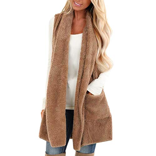 Smileyth Womens Sleeveless Cardigan Faux Fur Fluffly Vintage Shaggy Open Front Solid Color Turn-Down Collar Vest Jacket Casual Long Coat With Pockets Waistcoat Outerwear #TOP7