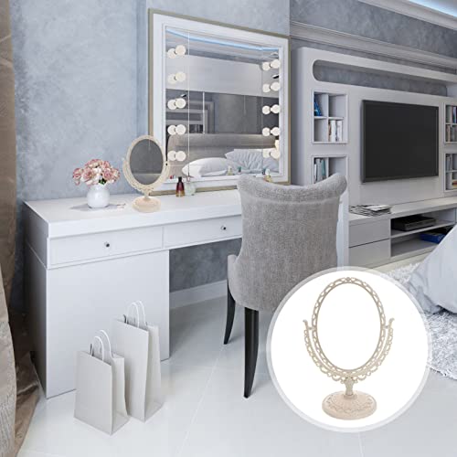 Lalafina Travel Makeup Mirror Tabletop Makeup Mirror Vintage Double- Sided Makeup Mirror With Stand Oval Swivel Desktop Vanity Mirror For Girls Women, Beige Makeup Vanity Mirror #TOP2