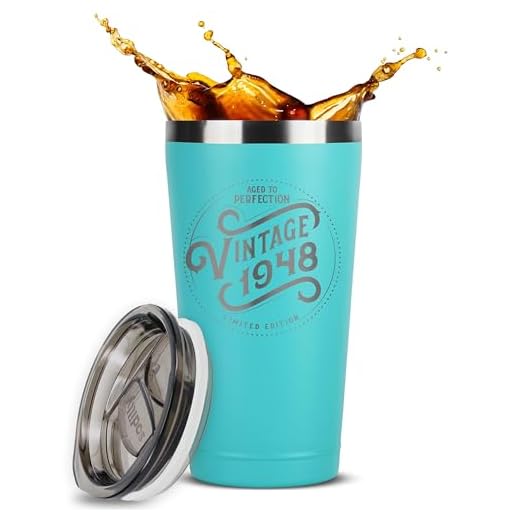 75th Birthday Gifts for Women and Men - 1948 Vintage 16 oz Stainless Steel Mint Coffee Tumbler