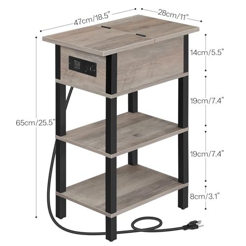 HOOBRO End Table with Charging Station, Flip Top Side Table with USB Ports, Narrow Nightstand Bedside Tables with Storage Shelves, for Small Space, Living Room,Greige and Black BG141UBZ01 by HOOBRO - Image 7