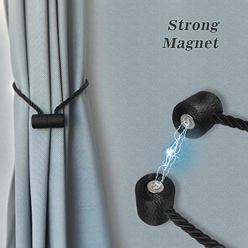 image for Hion Magnetic Curtain Tiebacks Black 4 Pack, Curtain Tiebacks Buckles 