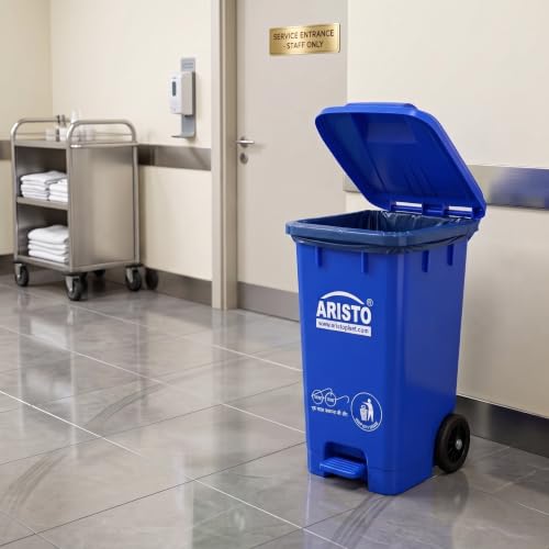 Image of 65 Litre Plastic Wheel Pedal Dustbin (Blue) Heavy Duty Foot Operated Garbage Waste Bin with Lid and Wheels (Pack Of 1)