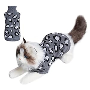 Cat Sweater Leopard Knitted Clothes for Cat Winter Warm Sleeveless Sweater for Small Dogs or Cat (Gray,X-Small)