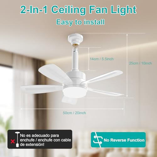 REYLAX Ventilador de Techo con Luz, 50cm E27 LED Lampara Ventilador 2000LM Regulable, 3 Temperaturas de Color, 6 Velocidades, Temporizador, Apto para Dormitorio, Cocina, 5 Aspas, Blanco - imagen 2
